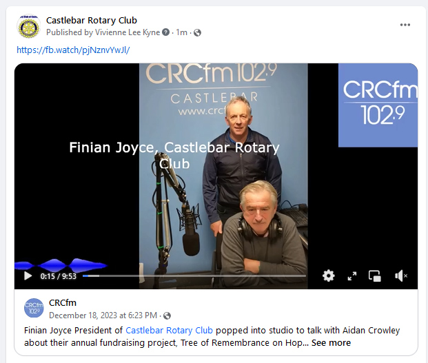 Finian Joyce on CRCfm promoting this years Charity Xmas tree 2023