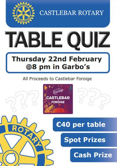 Table Quiz 22nd Feb 2024 for Castlebar Foroige