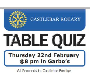 Club Table Quiz 22nd Feb in Aid of Foroige