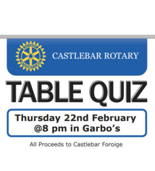 Club Table Quiz 22nd Feb in Aid of Foroige
